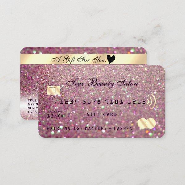 Sparkly Rose Pink Gold Glitter Credit Gift Card