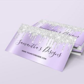 Sparkly Silver Glitter Drips Pale Lavender Ombre