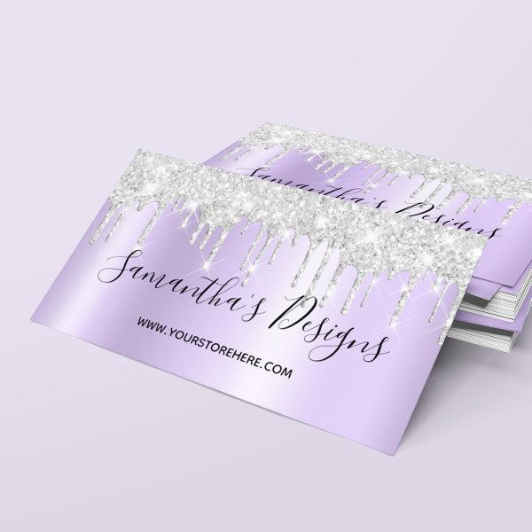 Sparkly Silver Glitter Drips Pale Lavender Ombre