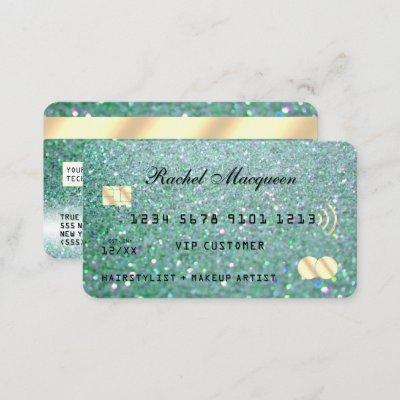 Sparkly Teal Green Gold Glitter Credit