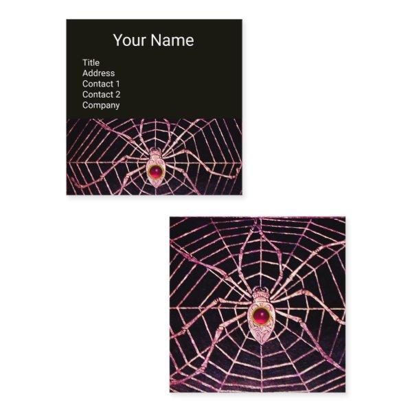 SPIDER AND WEB Pink Fuchsia Ruby Gemstone Black Square