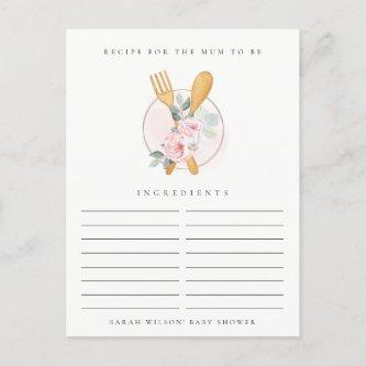 Spoon Fork Floral Recipe Request Baby Shower Postcard