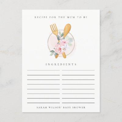 Spoon Fork Floral Recipe Request Baby Shower Postcard