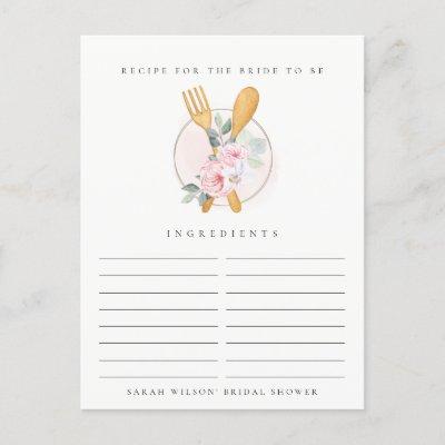 Spoon Fork Floral Recipe Request Bridal Shower Postcard