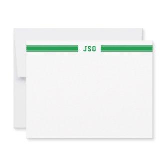 Sporty Stripes Monogram Masculine Green & White Note Card