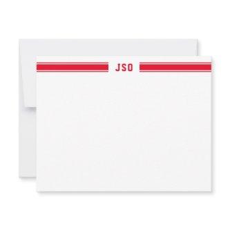 Sporty Stripes Monogram Masculine Red & White Note Card