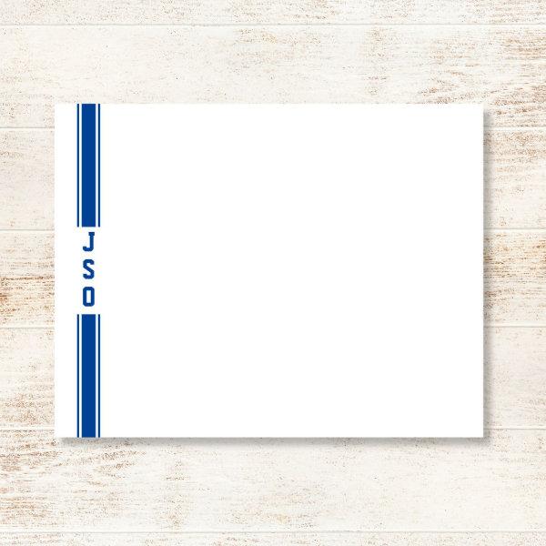 Sporty Vertical Stripes Monogram Blue White Men's Note Card