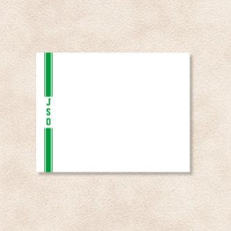 Sporty Vertical Stripes Monogram Green White Mens  Note Card