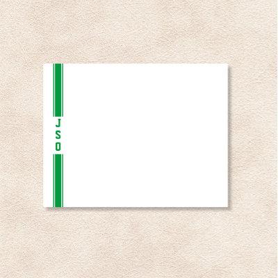 Sporty Vertical Stripes Monogram Green White Mens  Note Card
