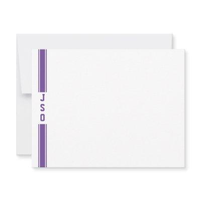 Sporty Vertical Stripes Monogram Purple White Mens Note Card