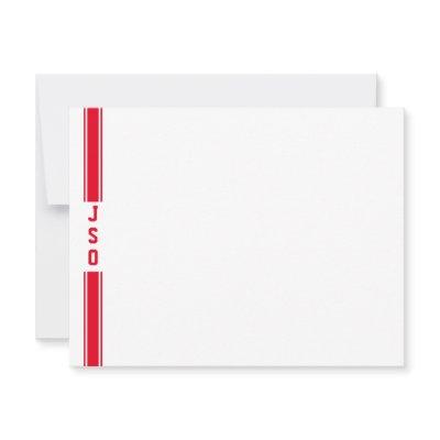 Sporty Vertical Stripes Monogram Red White Men's  Note Card