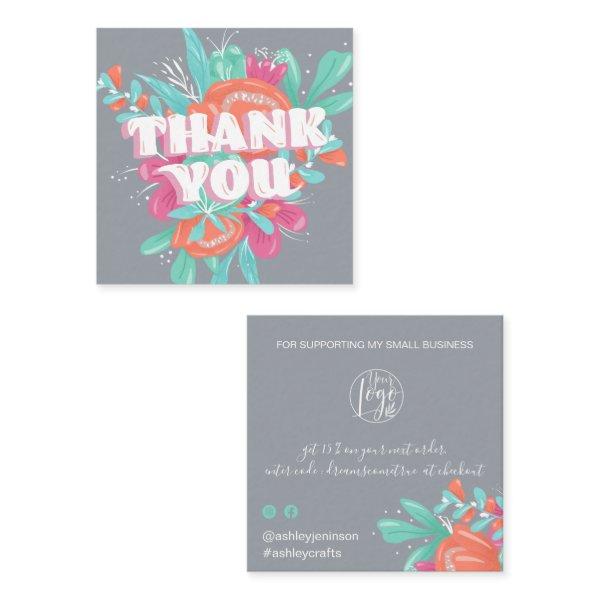 Spring floral gray retro script order thank you square