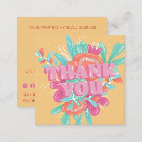 Spring floral yellow retro script order thank you square
