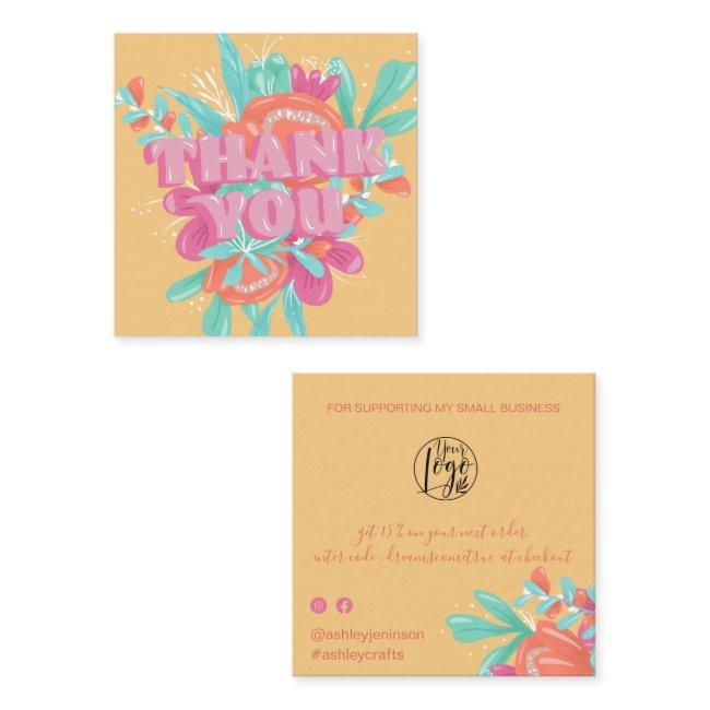 Spring floral yellow retro script order thank you square