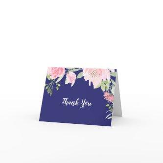 Spring Peony Navy Wedding Thank You Card