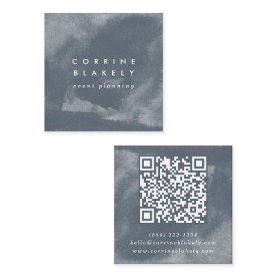 Square QR Code Online Website Blue Boho Watercolor Square
