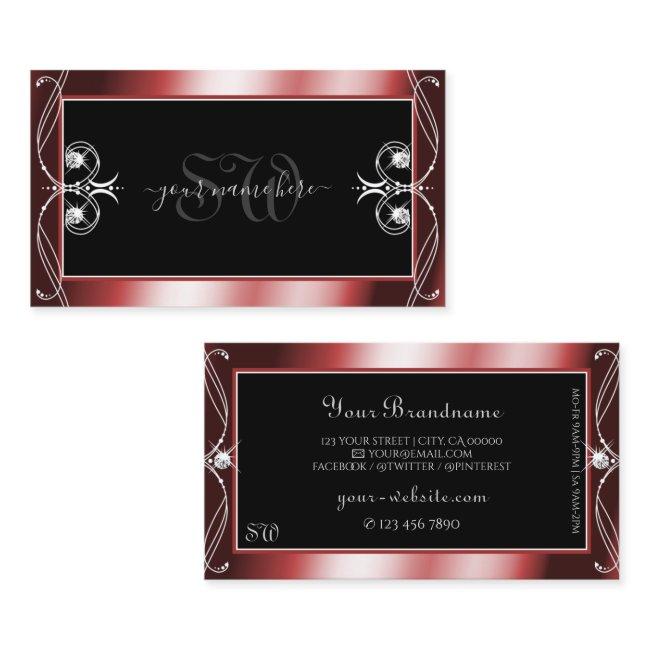 Squiggled Black Red Sparkling Diamonds Initials