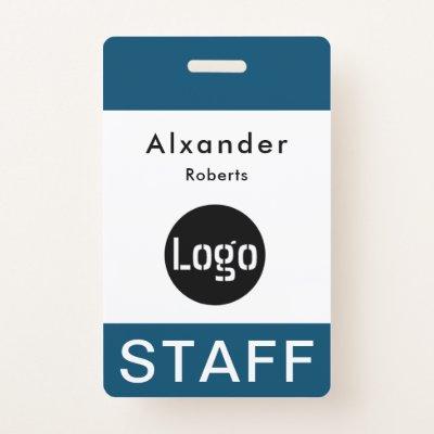 Staff Name Badge Blue, Custom Logo