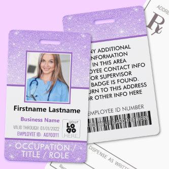 Staff Photo ID Barcode Logo Purple Glitter Name Badge