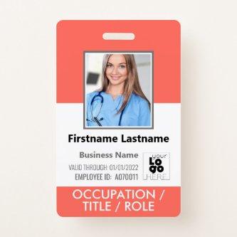 Staff Photo ID Barcode LogoLiving Coral Pink Name Badge