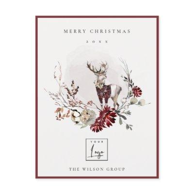 Stag Marsala Foliage Wreath Merry Christmas Logo Holiday Postcard