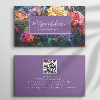 Stained Glass Floral Roses QR Code