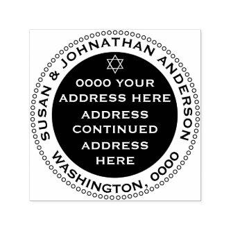 Star david jewish return address round black white self-inking stamp