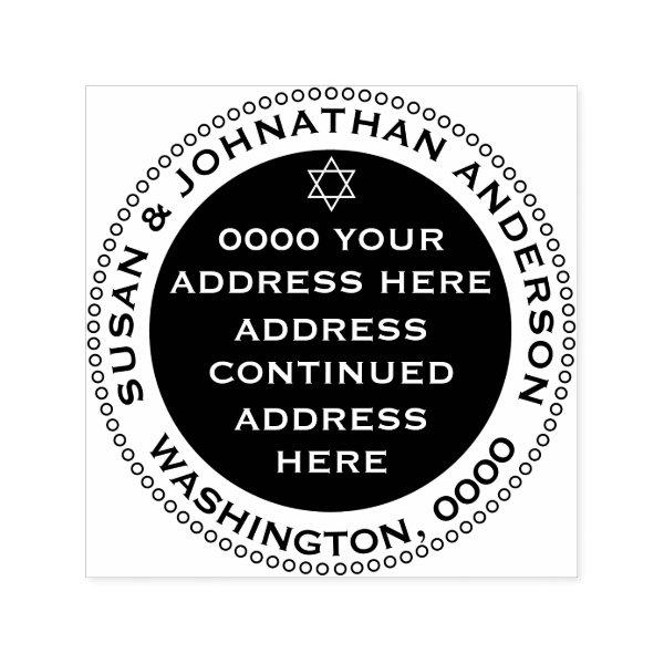 Star david jewish return address round black white self-inking stamp