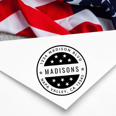 Star Round Return Address Rubber Stamp