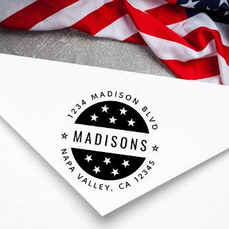 Star Round Script Return Address Rubber Stamp