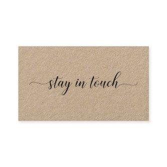 Stay In Touch Elegant Black Script Kraft Calling Card