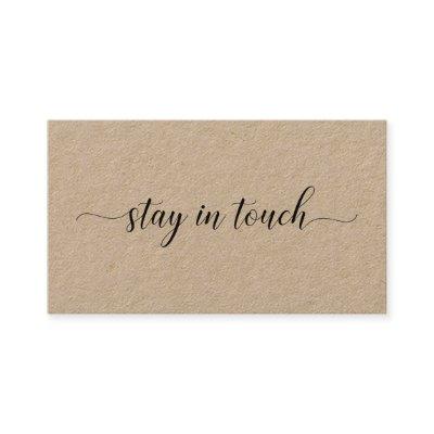 Stay In Touch Elegant Black Script Kraft Calling Card