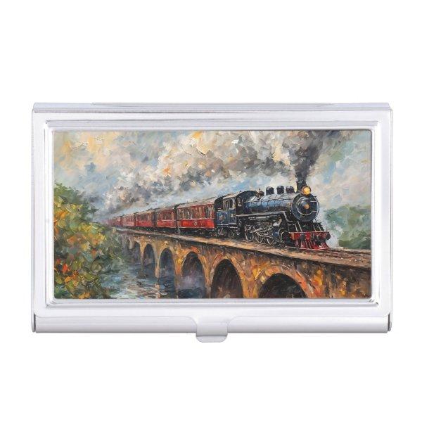 Steam Train on a Bridge - Oil Painting  Case
