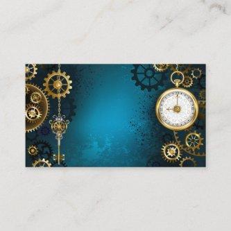 Steampun turquoise Background with Gears Calling Card