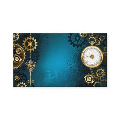 Steampun turquoise Background with Gears Calling Card