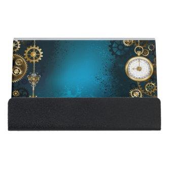 Steampun turquoise Background with Gears Desk  Holder