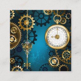 Steampun turquoise Background with Gears Discount Card