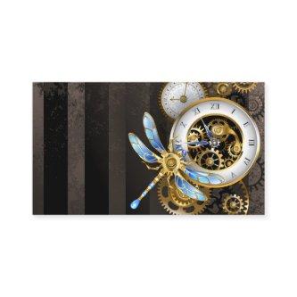 Steampunk Clock with Mechanical Dragonfly Calling Card