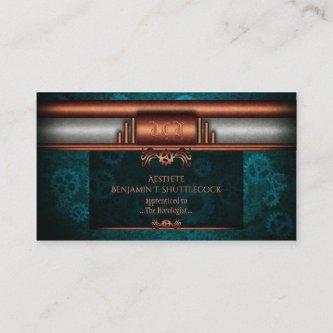 Steampunk copper and silver on teal cogs, Monogram
