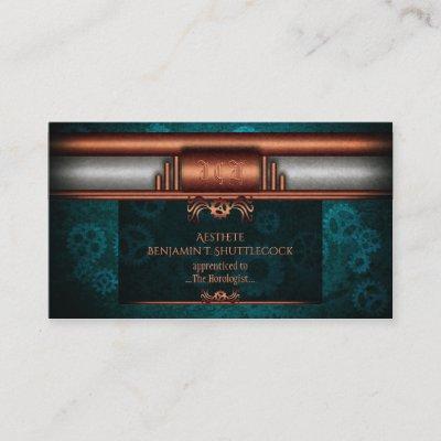 Steampunk copper and silver on teal cogs, Monogram