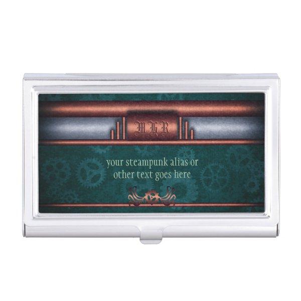 Steampunk, copper on teal cogwheels, Monogram  Holder