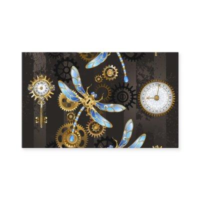 Steampunk Dragonflies on brown striped background