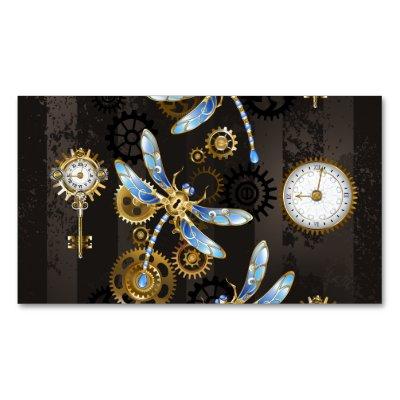 Steampunk Dragonflies on brown striped background  Magnet
