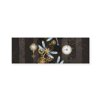Steampunk Dragonflies on brown striped background Calling Card