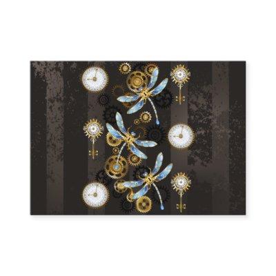 Steampunk Dragonflies on brown striped background Calling Card