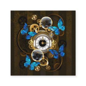 Steampunk Gears and Blue Butterflies Square