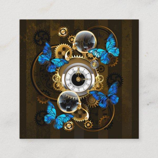 Steampunk Gears and Blue Butterflies Square