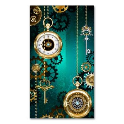 Steampunk Jewelry Watch on a Green Background  Magnet