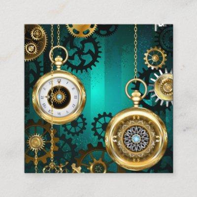 Steampunk Jewelry Watch on a Green Background Calling Card