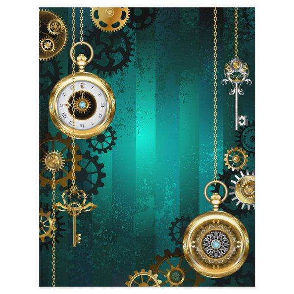 Steampunk Jewelry Watch on a Green Background Letterhead